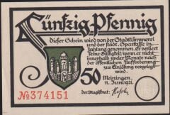 Almanya 50 Pfennig Notgeld 1921 Çil Filigranlı