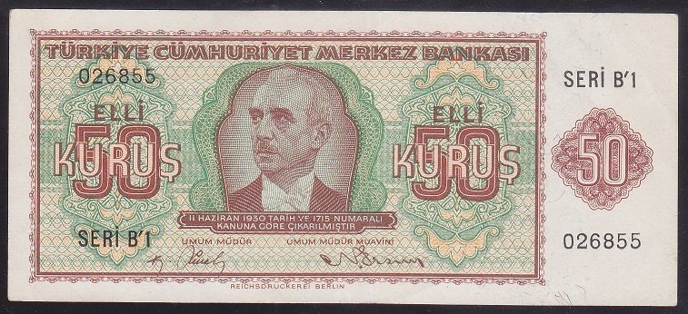 2.EMİSYON BERLİN 50 KURUŞ B1 026855 ÇÇT +