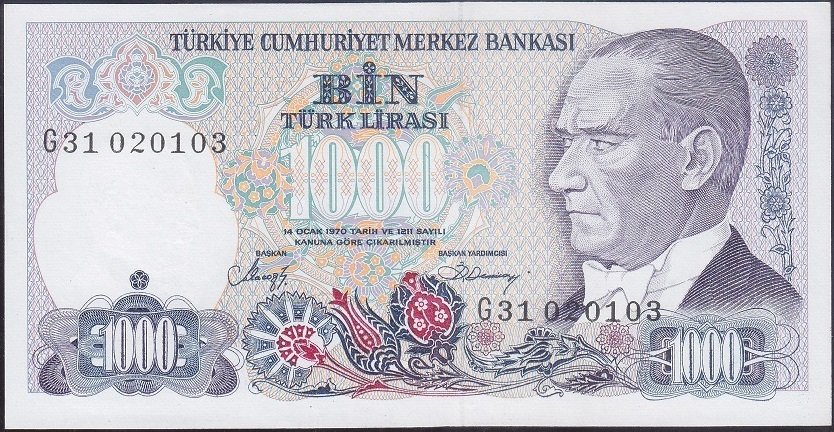 7.Emisyon 2.Tertip 1000 Lira G31 020103 Çil