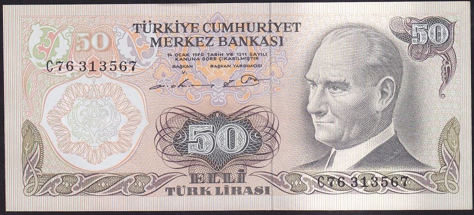 6.Emisyon 1.Tertip 50 Lira C76 313567 Çilaltı