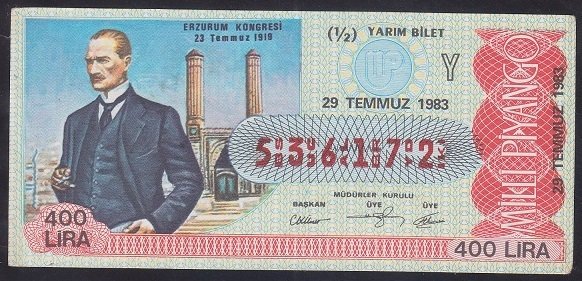 1983 29 TEMMUZ YARIM BİLET Y SERİSİ