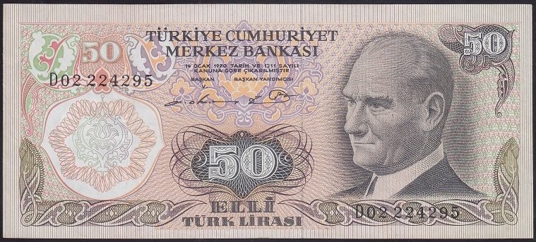 6.EMİSYON 1.TERTİP 50 LİRA D02 224295 ÇÇT +