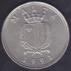 Malta 25 Cent 1991