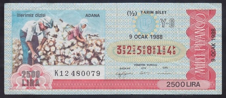 1988 9 OCAK YARIM BİLET Y-B SERİSİ