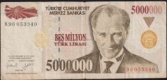 7.Emisyon 5 000 000 Lira K90 053340 Çok Temiz