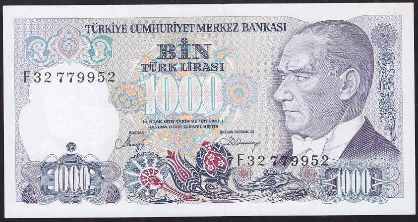 7.Emisyon 2.Tertip 1000 Lira F32 779952 Çil