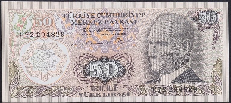 6.EMİSYON 1.TERTİP 50 LİRA C72 294829 ÇİLALTI ÇİL