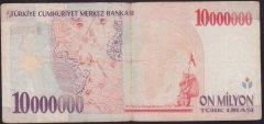 7.EMİSYON 10 000 000 LİRA B75 014619 TEMİZ