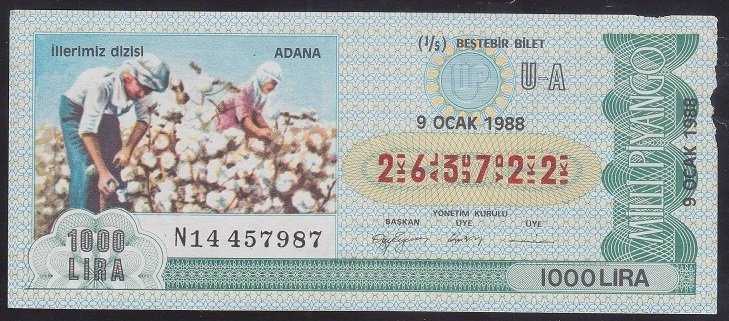 1988 9 OCAK ÇEYREK BİLET U-A SERİSİ