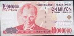7.Emisyon 10 000 000 Lira C88 977506 Çok Temiz+