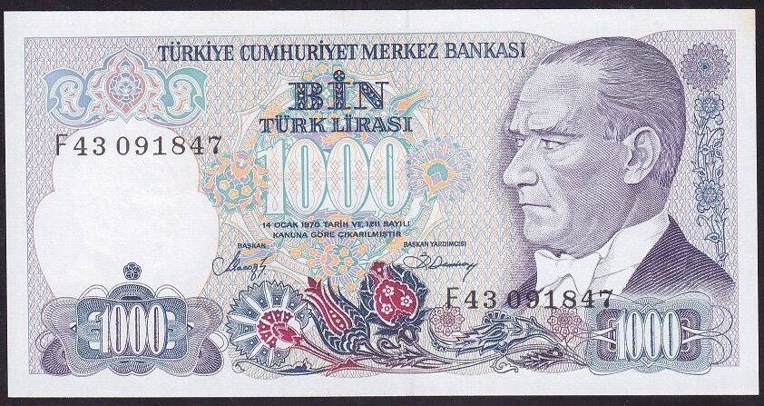 7.Emisyon 2.Tertip 1000 Lira F43 091847 Çil