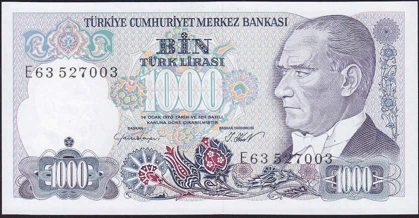 7.Emisyon 1.Tertip 1000 Lira E63 527003 Çil