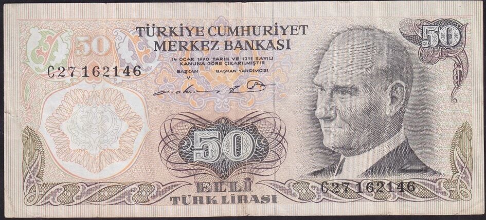 6.Emisyon 1.Tertip 50 Lira C27 162146 Çok Temiz