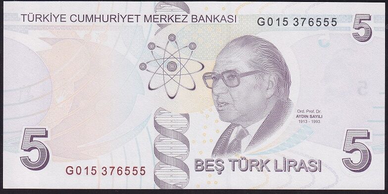 9.Emisyon 7.Tertip 5 Lira G015 376555 Çil
