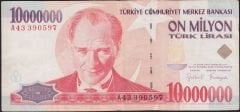 7.Emisyon 10 000 000 Lira A43 390597 Çok Temiz