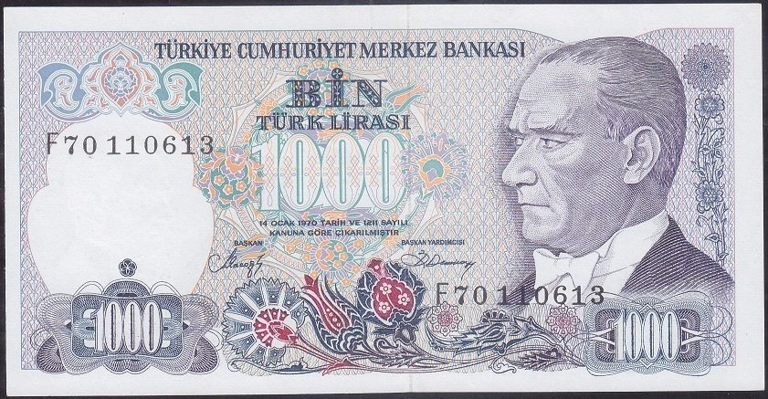 7.Emisyon 2.Tertip 1000 Lira F70 110613 Çil