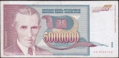 Yugoslavya 5000000 Dinar 1993 Çok Temiz+