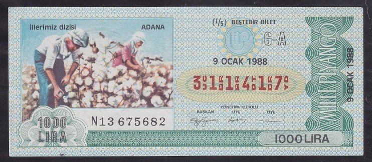 1988 9 OCAK ÇEYREK BİLET G-A SERİSİ