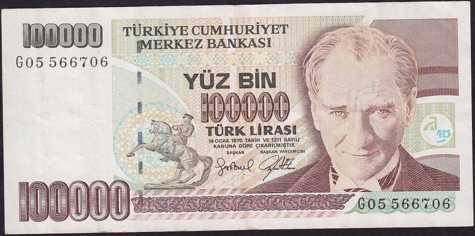 7.Emisyon 3.Tertip 100.000 Lira G05 566706 Çok Temiz+