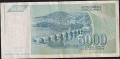 Yugoslavya 5000 Dinar 1992 Çok Temiz