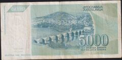 Yugoslavya 5000 Dinar 1992 Çok Temiz
