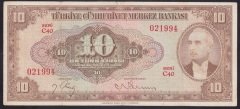 4.EMİSYON 10 LİRA C40 021994 ÇOK TEMİZ (DÜZELTİLMİŞ) eski para
