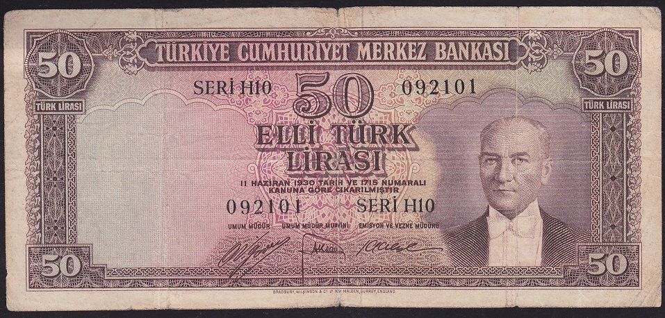 5.Emisyon 2.Tertip 50 Lira H10 092101 Çok Temiz