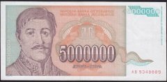 Yugoslavya 5000000 Dinar 1993 Çok Temiz+