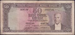5.Emisyon 1.Tertip 50 Lira D6 093739 Çok Temiz