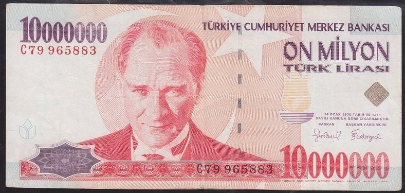 7.EMİSYON 10 000 000 LİRA C79 965883 ÇOK TEMİZ eski paralar nereye satılır