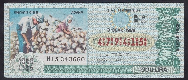1988 9 OCAK ÇEYREK BİLET R-A SERİSİ