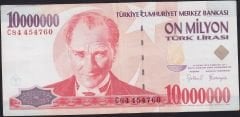 7.Emisyon 10 000 000 Lira C84 454760 Çok Temiz+
