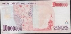 7.Emisyon 10 000 000 Lira C84 454760 Çok Temiz+