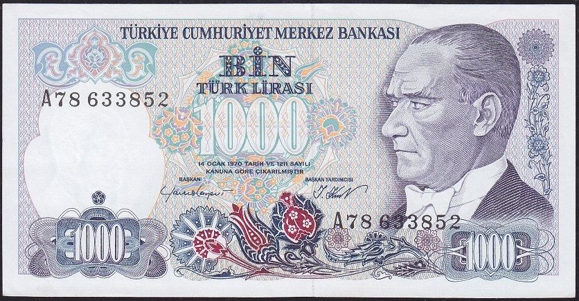 7.Emisyon 1.Tertip 1000 Lira A78 633852 Çilaltı Çil