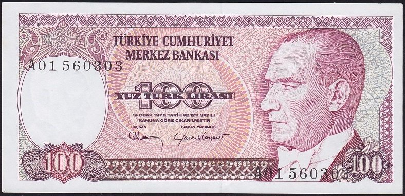 7.Emisyon 1.Tertip 100 Lira A01 560303 Çilaltı Çil