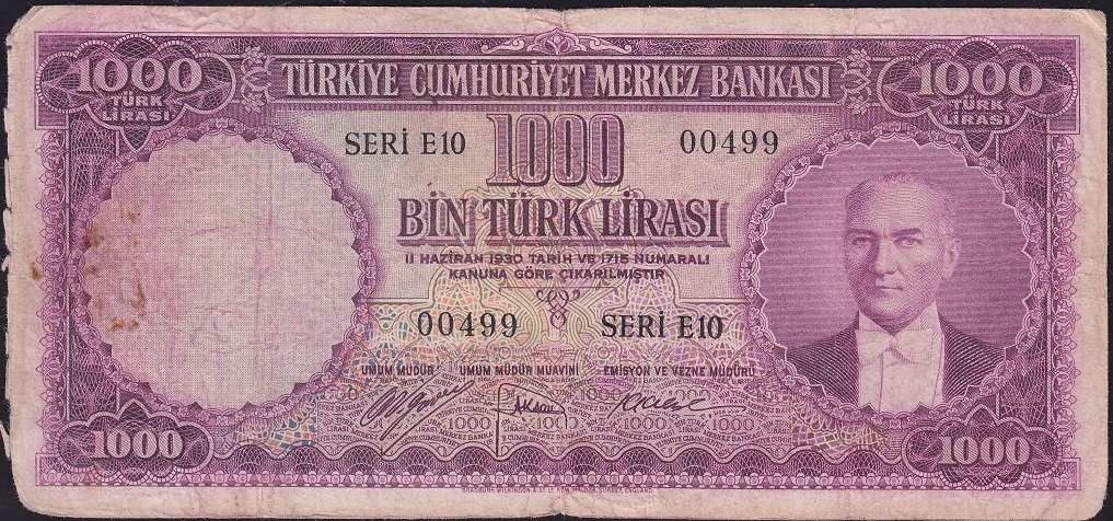 5.Emisyon 1.Tertip 1000 Lira E10 00499 Haliyle