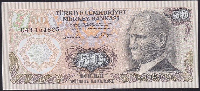 6.EMİSYON 1.TERTİP 50 LİRA C43 154625 ÇİLALTI ÇİL