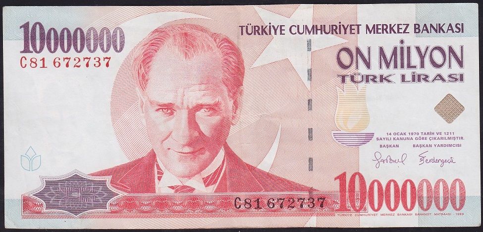 7.Emisyon 10 000 000 Lira C81 672737 Çok Temiz+