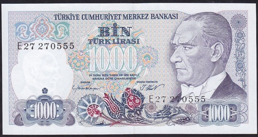 7.Emisyon 1.Tertip 1000 Lira E27 270555 Çilaltı Çil