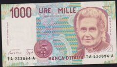 İtalya 1000 Lire 1990 Çok Çok Temiz Pick 114a