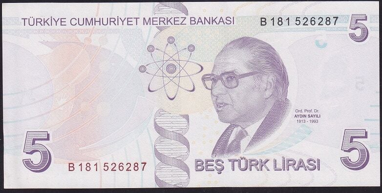 9.Emisyon 2.Tertip 5 Lira B181 526287 Çok Çok Temiz+
