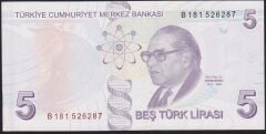 9.Emisyon 2.Tertip 5 Lira B181 526287 Çok Çok Temiz+