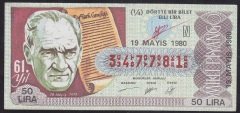 1980 19 MAYIS ÇEYREK BİLET - N SERİSİ