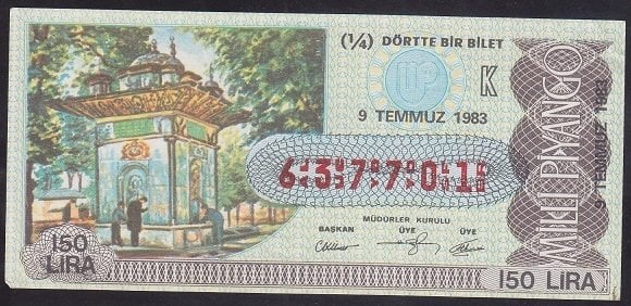 1983 9 TEMMUZ ÇEYREK BİLET K SERİSİ