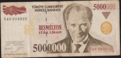 7.Emisyon 5 000 000 Lira G49 503922 Temiz