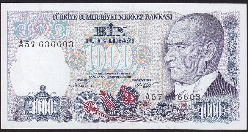 7.Emisyon 1.Tertip 1000 Lira A57 636603 Çil