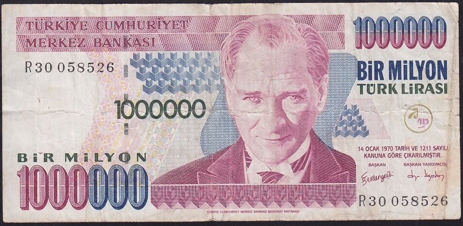 7.Emisyon 3.Tertip 1.000.000 Lira R30 058526 Temiz
