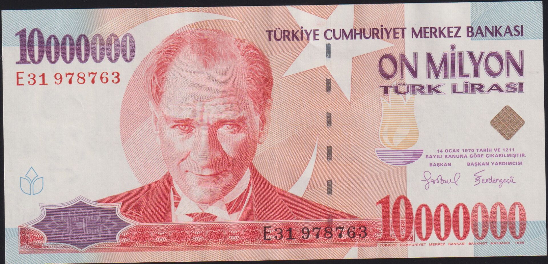 7.Emisyon 10 000 000 Lira E31 978763 Çok Çok Temiz+