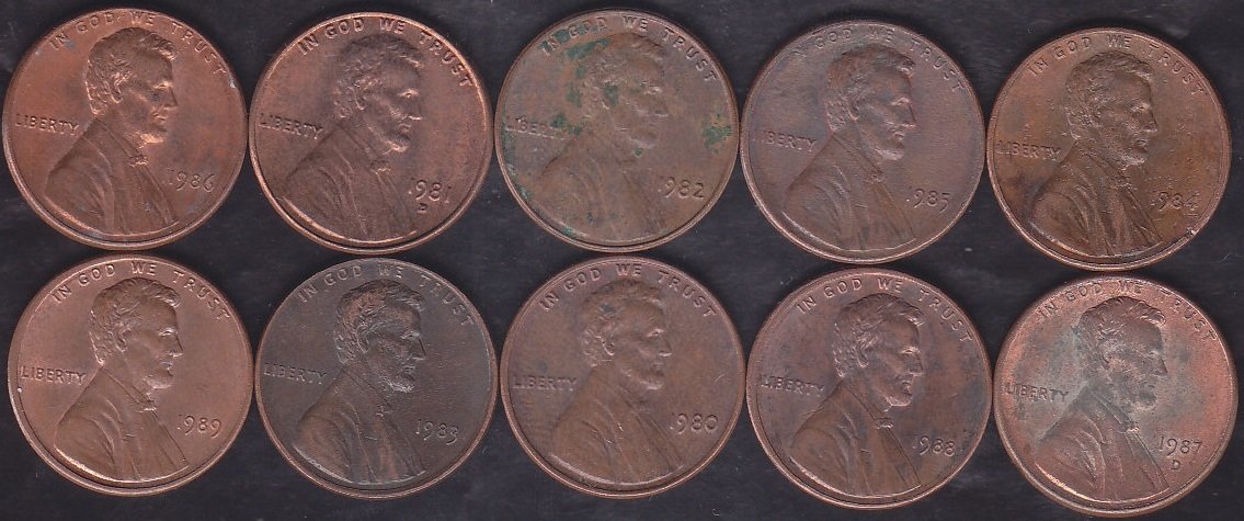 Amerika 1 Cent 10 Adet 1980-1989 - 1980 lı Yıllar Tam Takım