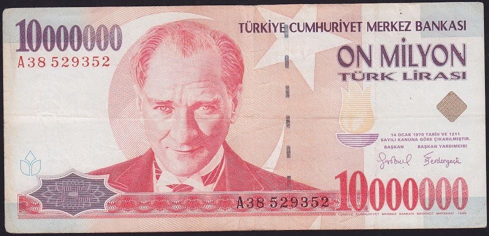 7.Emisyon 10 000 000 Lira A38 529352 Çok Temiz